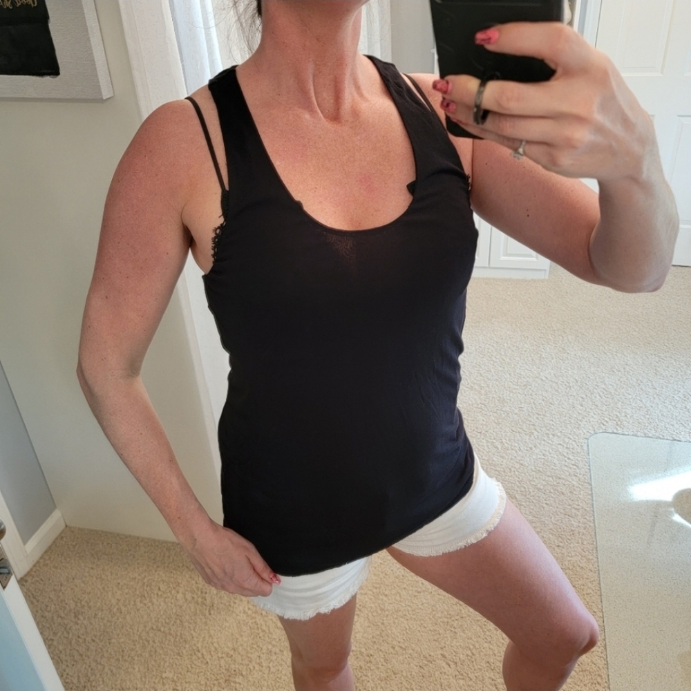 Alice & Olivia Black Tank Top with Mesh Detail Size Medium
